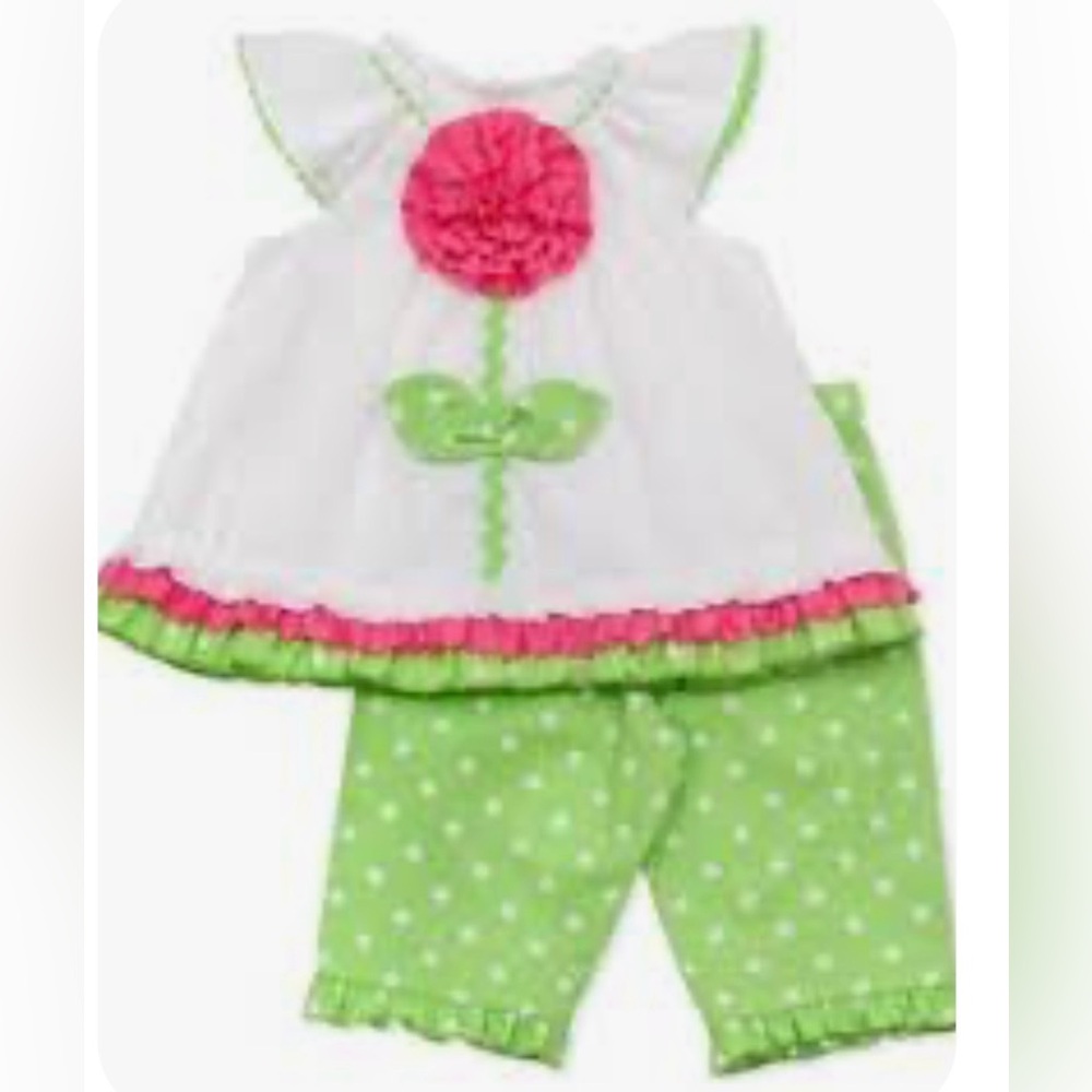 Rare Editions 2 Piece Flower and Polka Dot Outfit Size 6-9 Months
